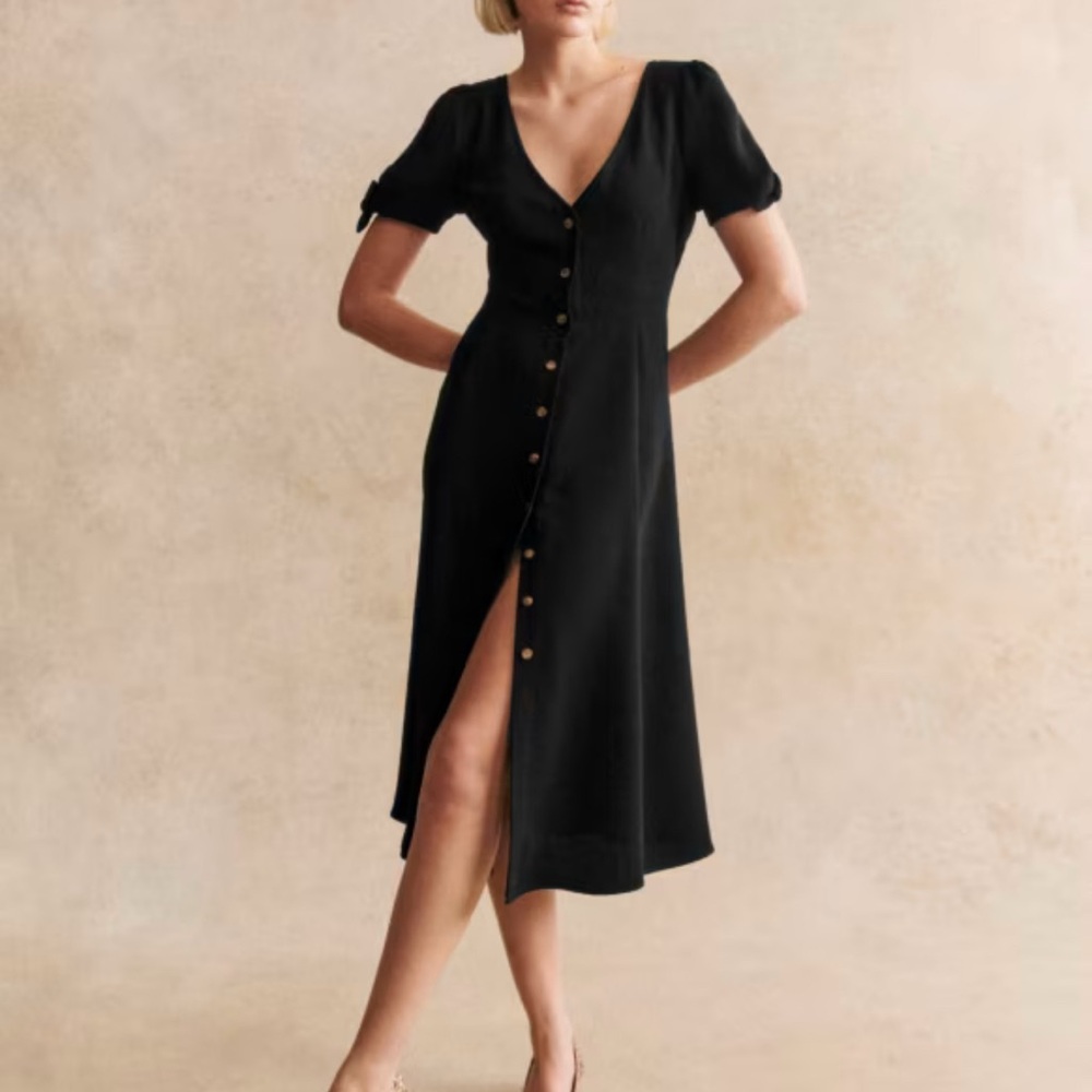 Sezane Vic Dress - French girl chic Black Button-Down Dress